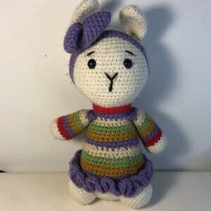 Vintage Handmade Crochet Bunny Plush W/Clothes Rabbit Easter